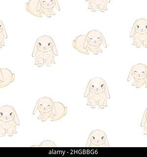 Motif sans couture avec adorable lapin de dessin animé. Modèle bébé. Illustration de Vecteur
