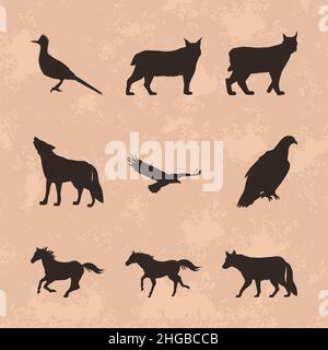 neuf icônes de silhouettes d'animaux Illustration de Vecteur