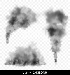 Nuages noirs réalistes. Flux de fumée provenant d'objets en feu. Effet de brouillard transparent. Elément de conception vectoriel. Illustration de Vecteur