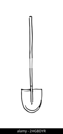 Pelle de jardin.Esquisse de contour.Le dessin à la main est isolé sur un fond blanc.Vecteur Illustration de Vecteur