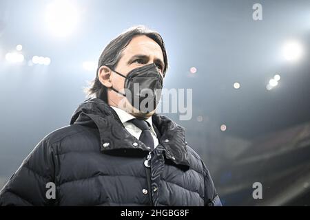 Milan, Italie, le 19 janvier 2022.Milan, Italie.19th janvier 2022.Simone Inzaghi, entraîneur en chef du FC Internazionale pendant le championnat italien de football de Coppa Italiafootball FC Internazionale vs Empoli au stade San Siro à Milan, Italie le 19 janvier 2022 crédit: Piero Cruciatti/Alay Live News Banque D'Images