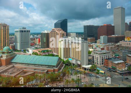 Vue aérienne du quartier central des affaires de la Nouvelle-Orléans dans le centre-ville de la Nouvelle-Orléans, Louisiane, ÉTATS-Unis. Banque D'Images