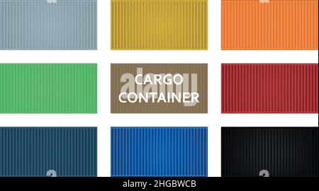 Ensemble de 9 modèles de conteneurs de chargement de fond de différentes couleurs - illustration vectorielle Illustration de Vecteur