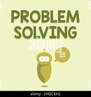 Inspiration montrant la résolution de problèmes de signe. Idée d'affaires de trouver une réponse ou des moyens de traiter efficacement avec le robot flottant mignon nous dire nouveau Banque D'Images