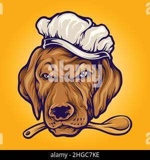 Chef Food Dog Mascot illustrations vectorielles pour votre travail logo, t-shirt de marchandise de mascotte, autocollants et étiquettes, poster, cartes de vœux Illustration de Vecteur