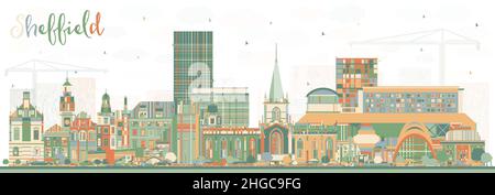 Sheffield UK City Skyline avec bâtiments couleur.Illustration vectorielle.Ville de Sheffield dans le Yorkshire du Sud avec sites touristiques. Illustration de Vecteur