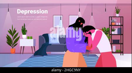 femmes déprimées fatiguées filles malheureuses se sentant désespérées maladies mentales notion de dépression Illustration de Vecteur