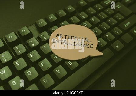 Écriture de texte intelligence artificielle. Mot pour programmé pour penser comme humain et imiter ses actions convertir des notes écrites en données numériques Banque D'Images