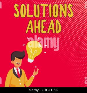 Inspiration pour les solutions Sign Ahead. Aperçu de l'entreprise à l'avance action ou processus de résolution d'un problème ou d'un problème Gentleman dessin debout Banque D'Images