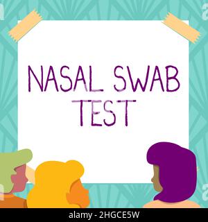 Texte montrant le test de l'écouvillon nasal inspiration. Aperçu de l'entreprise diagnostiquer une infection des voies respiratoires supérieures par sécrétion nasale membres de l'équipe Banque D'Images