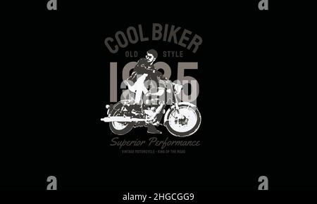 cool bicyclette homme équitation moto vintage moto monogramme texte modèle vectoriel Illustration de Vecteur