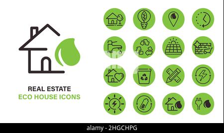 Green House Real Estate Icons Set | Collection d'Eco Graphics | Ecologie et développement Illustration de Vecteur