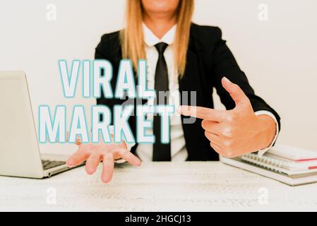 Texte d'écriture marché viral. Réseau conceptuel de photos transmettant et diffusant un message ou une vidéo sur un produit ou un service expliquant le problème de l'entreprise Banque D'Images