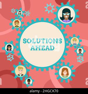 Texte présentant inspiration Solutions Ahead. Concept sens à l'avance action ou processus de résolution d'un problème ou d'un problème présenté par les collègues Banque D'Images