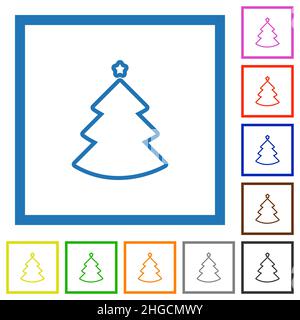 Sapin de Noël contour des icônes de couleur plate dans des cadres carrés sur fond blanc Illustration de Vecteur