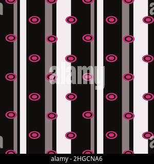 Motif géométrique abstrait sans couture avec bandes noires et blanches et cercles roses. Illustration de Vecteur