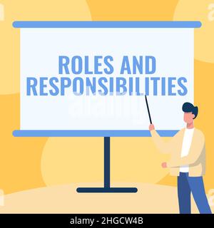 Rôles et responsabilités de l'affichage conceptuel. Vitrine d'affaires fonctions d'affaires et fonctions professionnelles enseignant en chemise dessin debout Banque D'Images