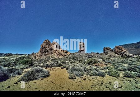 Vue unique sur la formation rocheuse du célèbre sommet du volcan del Teide.Parc national de Teide, Tenerife, Iles Canaries, Espagne. Banque D'Images