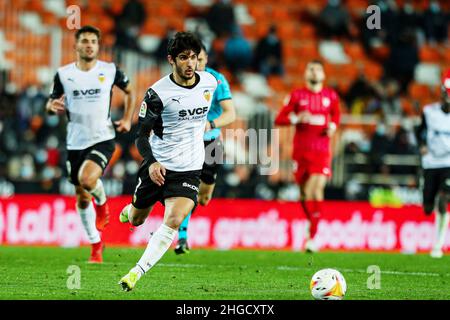 Goncalo Guedes de Valence pendant le championnat d'Espagne la Liga football match entre Valencia CF et Sevilla FC le 19 janvier 2022 au stade Mestalla de Valence, Espagne - photo: Ivan Terton/DPPI/LiveMedia Banque D'Images