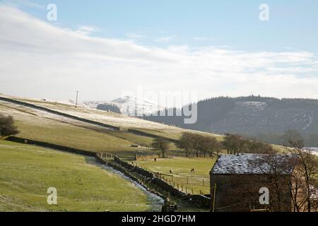 Shutlingsloe s'élevant au-dessus de la forêt de Macclesfield vue pendant une journée d'hiver de près de Tegan's Nose Macclesfield Cheshire Angleterre Banque D'Images