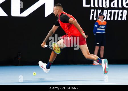 Melbourne, Australie, 20th janvier 2022.Nick Kyrgios, originaire d'Australie, est en action lors du Grand Chelem de tennis australien 2022 à Melbourne Park.Crédit photo: Frank Molter/Alamy Live News Banque D'Images