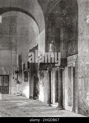 Nef basse de Sainte Prasède, porte de la chapelle de Jean Colonna, Rome.Italie, Europe.Ancienne illustration gravée du 19th siècle de Voyage à Rome par Francis Wey, le Tour du monde 1870 Banque D'Images