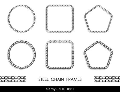 Jeu de cadres DE CHAÎNE ronds et carrés en acier pour embases décoratives.Cadres d'ornats gris avec CHAÎNE isolée sur fond blanc.Vecteur Illustration de Vecteur