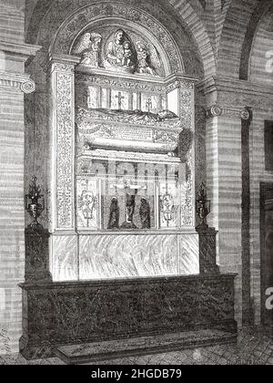 Basilique papale de Santa Maria Maggiore.Tombe de William Roca, archevêque de Salerne, 1482 - Sacristie de Sainte-Marie del Popolo, Rome.Italie, Europe.Ancienne illustration gravée du 19th siècle de Voyage à Rome par Francis Wey, le Tour du monde 1870 Banque D'Images