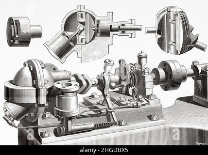 La tour moteur sphérique, moteur à vapeur rotatif de Beauchamp Tower.Ancienne illustration gravée du 19th siècle de la nature 1884 Banque D'Images