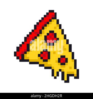 Pixel art. morceau de Pizza Pizza est pixelated. Isolé de la restauration rapide Illustration de Vecteur