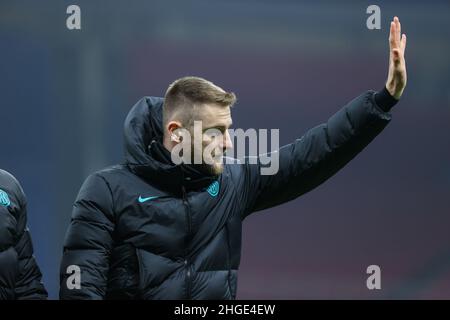 Milan, Italie.19th janvier 2022.Milan Skriniar du FC Internazionale souriant lors du match de football de Coppa Italia 2021/22 entre le FC Internazionale et le FC Empoli au stade Giuseppe Meazza, Milan, Italie le 20 janvier 2022 crédit: Independent photo Agency/Alay Live News Banque D'Images
