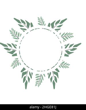 Cadre rond de la feuille.Feuilles et plantes exotiques, récoltées dans une composition en cercle sur fond blanc.Modèle floral naturel .Carte postale pour Illustration de Vecteur
