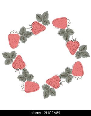 Fraise juteuse , récoltée dans une composition sur fond blanc.Floral naturel .Carte postale pour votre texte.Carte de vœux vectorielle pour votre conception Illustration de Vecteur