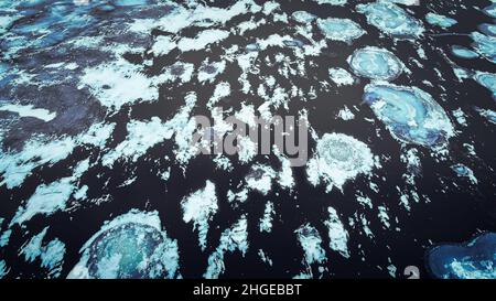 Lacs d'hiver gelés paysages.Modèles et formes de la surface glacée sur le lac. Banque D'Images