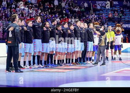 Budapest, Hongrie.20th janvier 2022.BUDAPEST, HONGRIE - JANVIER 20: Équipe nationale des pays-Bas lors du match EHF Euro 2022 Groupe B entre la France et les pays-Bas au MVM Dome le 20 janvier 2022 à Budapest, Hongrie (photo de Henk Seppen/Orange Pictures) Credit: Orange pics BV/Alay Live News Banque D'Images