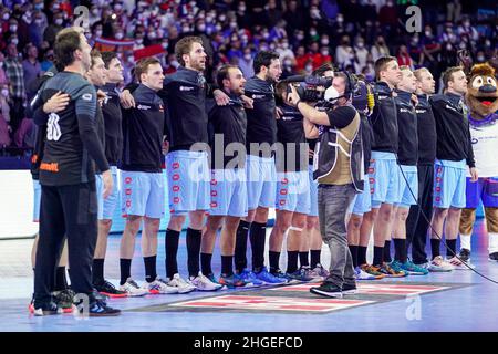 Budapest, Hongrie.20th janvier 2022.BUDAPEST, HONGRIE - JANVIER 20: Équipe nationale des pays-Bas lors du match EHF Euro 2022 Groupe B entre la France et les pays-Bas au MVM Dome le 20 janvier 2022 à Budapest, Hongrie (photo de Henk Seppen/Orange Pictures) Credit: Orange pics BV/Alay Live News Banque D'Images