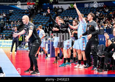 Budapest, Hongrie.20th janvier 2022.BUDAPEST, HONGRIE - JANVIER 20: Équipe France lors du match EHF Euro 2022 Groupe B entre la France et les pays-Bas au MVM Dome le 20 janvier 2022 à Budapest, Hongrie (photo de Henk Seppen/Orange Pictures) Credit: Orange pics BV/Alay Live News Banque D'Images