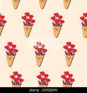 Fleurs rouges en forme de coeurs.Répétition vectorielle dans un style plat.Motif simple sans couture.Arrière-plan de la Saint-Valentin. Illustration de Vecteur