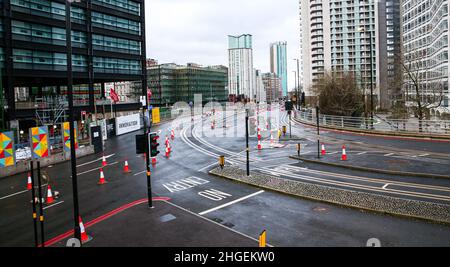 Fermeture et construction de routes au Paradise Circus dans le centre-ville de Birmingham. Banque D'Images