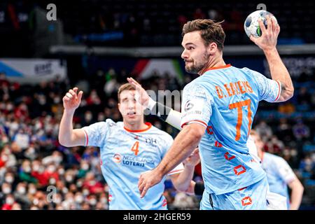 Budapest, Hongrie.20th janvier 2022.BUDAPEST, HONGRIE - JANVIER 20: Dani Baijens des pays-Bas lors du match EHF Euro 2022 Groupe B entre la France et les pays-Bas au MVM Dome le 20 janvier 2022 à Budapest, Hongrie (photo de Henk Seppen/Orange Pictures) Credit: Orange pics BV/Alay Live News Banque D'Images