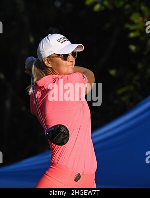 Orlando, États-Unis.20th janvier 2022.Anna Nordqvist, de Suède, est à l'origine de la première partie du tournoi de champions de vacances Hilton Grand de LPGA 2022 au Lake Nona Golf and Country Club d'Orlando, en Floride, le jeudi 20 janvier 2022 crédit: UPI/Alay Live News Banque D'Images