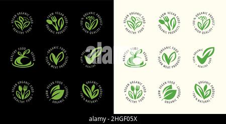 Ensemble d'icônes de certification d'étiquettes de produits.Collection de vecteur d'éléments de package organiques Illustration de Vecteur