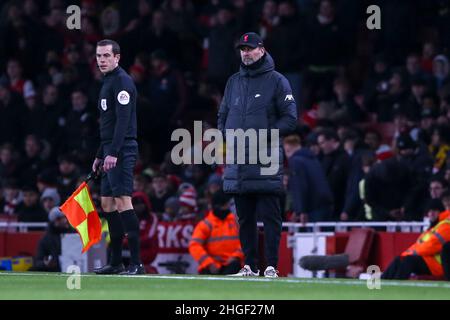 LONDRES, ROYAUME-UNI.JAN 20th Jurgen Klopp Manager de Liverpool lors du match de la Carabao Cup entre Arsenal et Liverpool au stade Emirates, Londres, le jeudi 20th janvier 2022.(Credit: Tom West | MI News) Credit: MI News & Sport /Alay Live News Banque D'Images