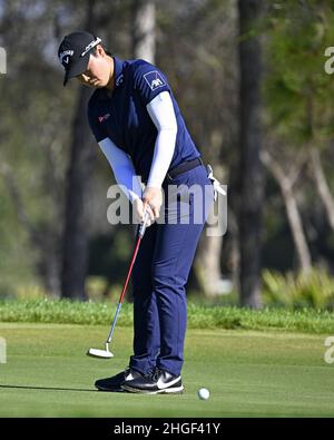 Orlando, États-Unis.20th janvier 2022.Yuka Saso, des Philippines, a puté lors de la première partie du tournoi de champions de vacances Hilton Grand de LPGA 2022 au Lake Nona Golf and Country Club à Orlando, en Floride, le jeudi 20 janvier 2022.Photo de Joe Marion/UPI crédit: UPI/Alay Live News Banque D'Images