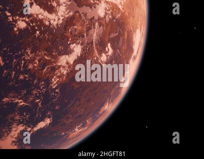 TRAPPIST-1D Horizon et atmosphère Fermer - Alien exoplanète habitable habitable avec Moons dans l'espace Banque D'Images