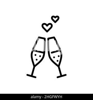 Des verres de champagne pour un moment romantique.Pixel Perfect, icône de contour modifiable Illustration de Vecteur