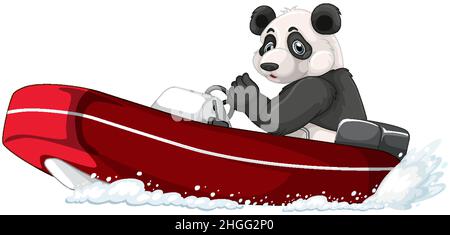 Panda sur un bateau à moteur en dessin animé Illustration de Vecteur