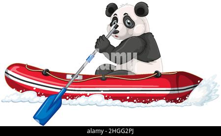 Panda sur un bateau gonflable en dessin animé Illustration de Vecteur