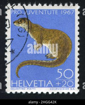 SUISSE - VERS 1967: Timbre imprimé par la Suisse, montre Otter, vers 1967 Banque D'Images