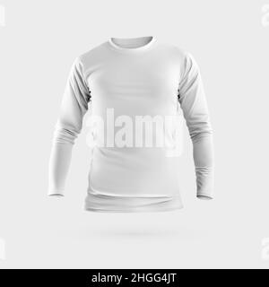 Maquette blanche à manches longues pour homme, rendu 3D, sweat-shirt mode, isolée sur fond. Vue avant.Modèle de pull-over élégant pour hommes pour la publicité, d Banque D'Images